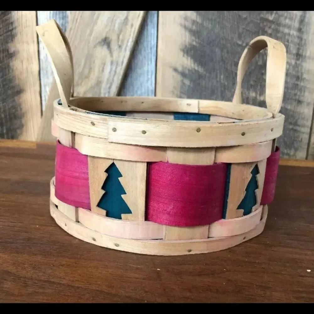 Split Oak Christmas Round Basket Double Handles‎ 7-1/2